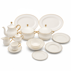 Gold Line Premium Porcelain Dinner Set | Elegant White Dinnerware with Gold Rim