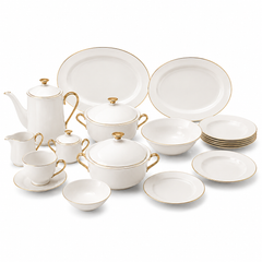Gold Line Premium Porcelain Dinner Set | Elegant White Dinnerware with Gold Rim