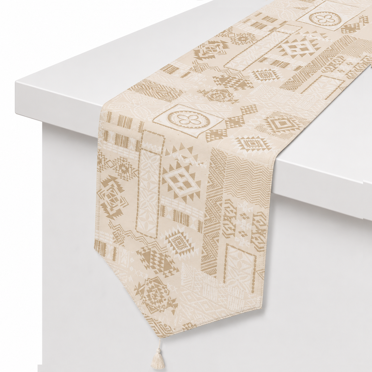 Beige Patch Table Runner – 14 x 45 Inches | Tribal Print Decorative Table Runner