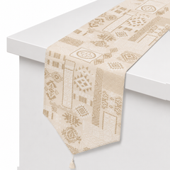 Beige Patch Table Runner – 14 x 45 Inches | Tribal Print Decorative Table Runner