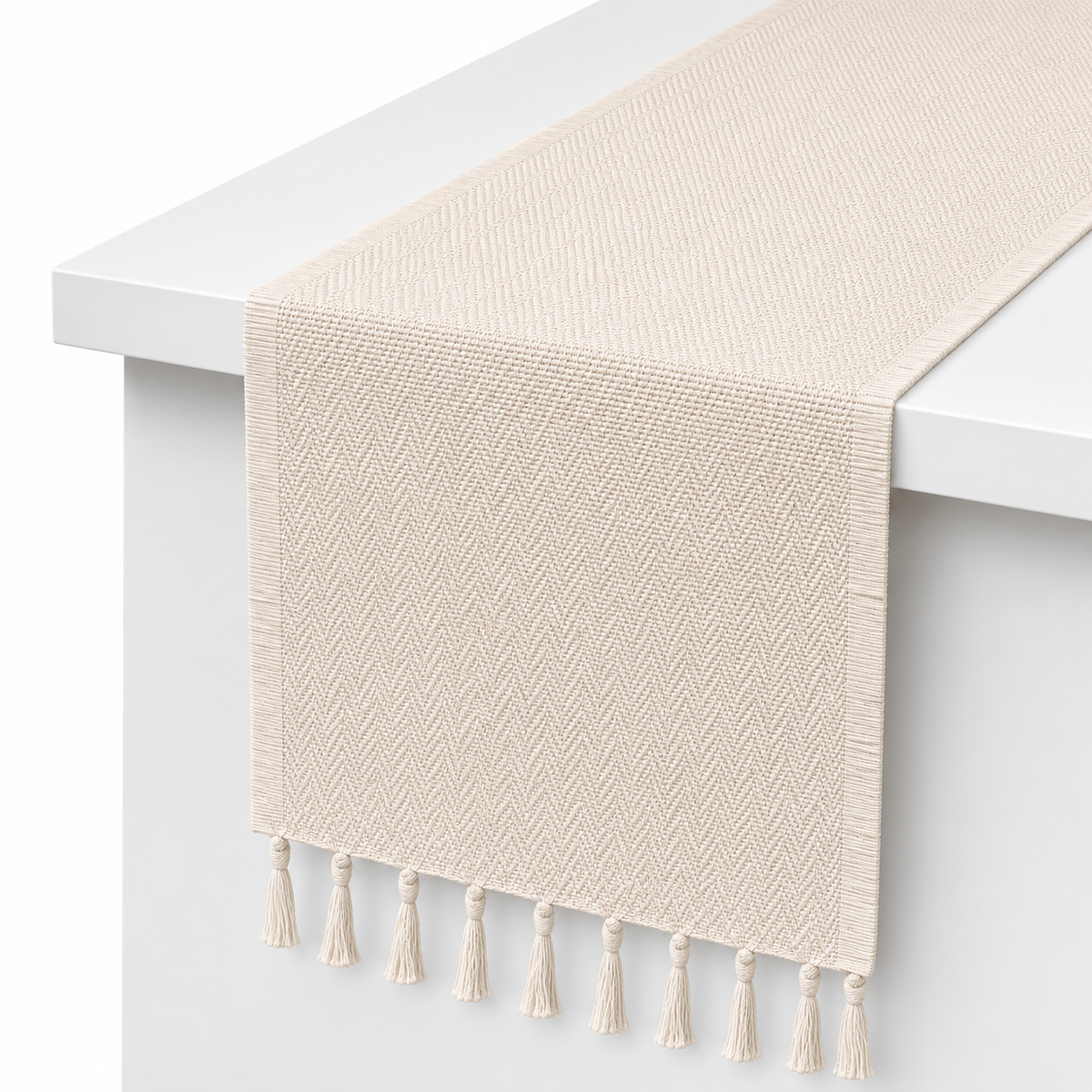 Neutral Woven Table Runner with Tassels – 13 x 45 Inches | Decorative Dining Table Runner