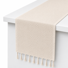 Neutral Woven Table Runner with Tassels – 13 x 45 Inches | Decorative Dining Table Runner