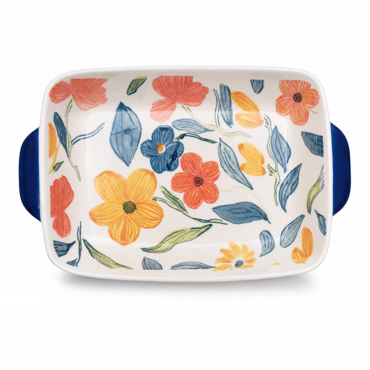 Cottagecore Floral Rectangular Serving Platter with Side Handles – Multicolor