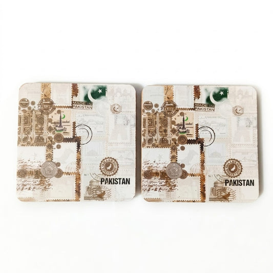 Ivory Stamp Wooden Square Coaster Set of 2 Pcs PK
