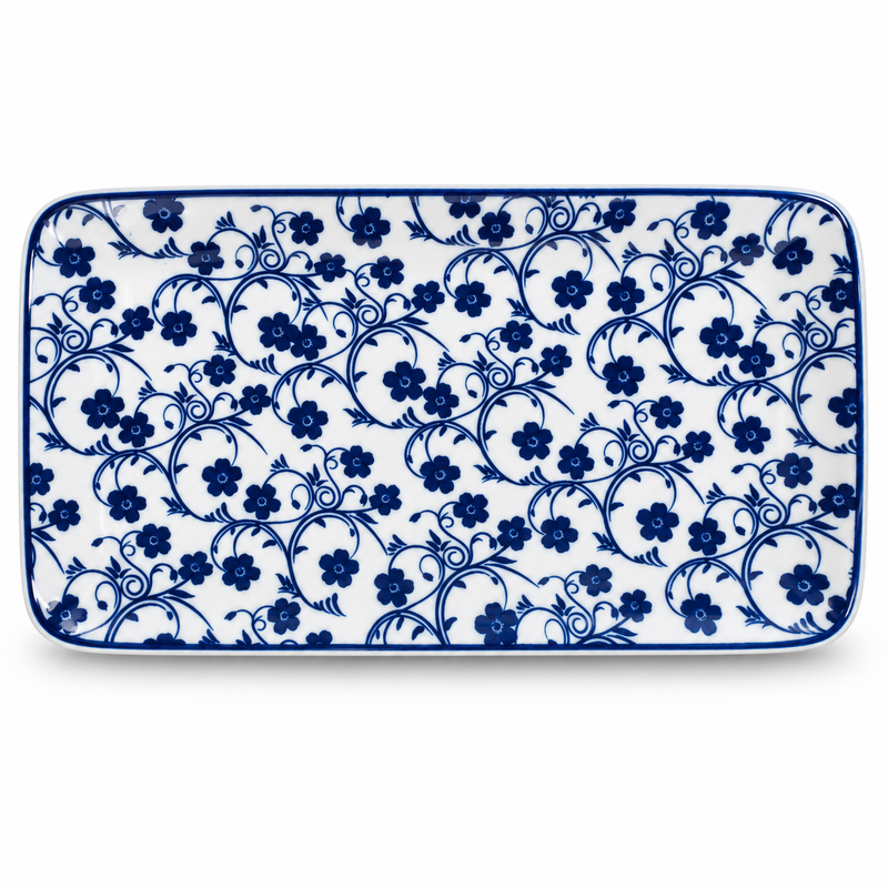 Rectangular Floral Serving Platter – Blue & White