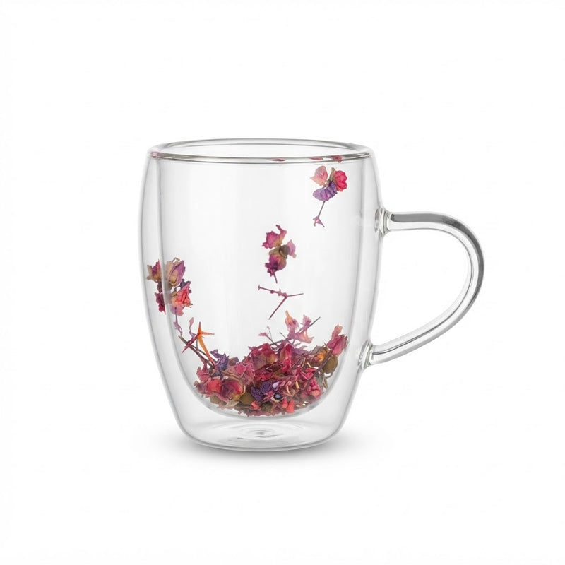Double Wall Glass Mug with Flower – 250ML – Transparent
