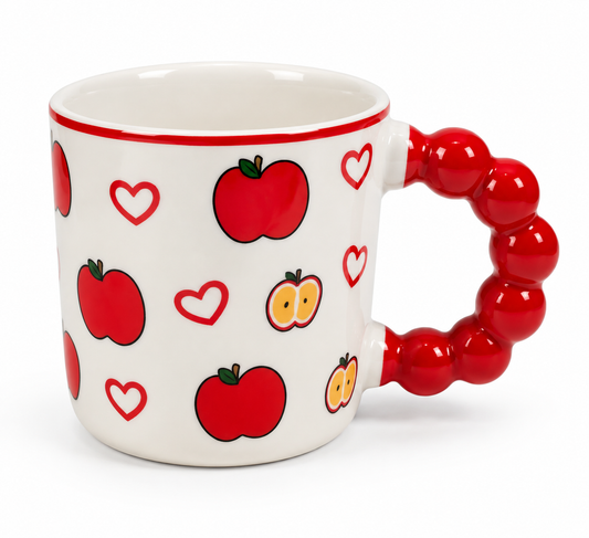 Cute Fruit Print Ceramic Coffee Mug with Red Handle – Tea & Coffee Cup