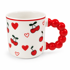 Cute Fruit Print Ceramic Coffee Mug with Red Handle – Tea & Coffee Cup
