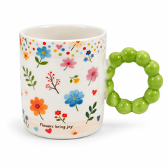 Colourful Floral Ceramic Coffee Mug with Beaded Handle – Cute Tea & Coffee Cup