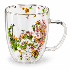 Double Wall Floral Glass Mug – Multicolor Botanical Design