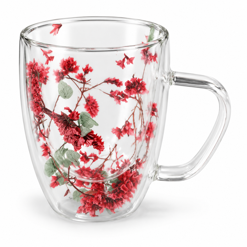 Floral Double Wall Glass Mug - Assorted