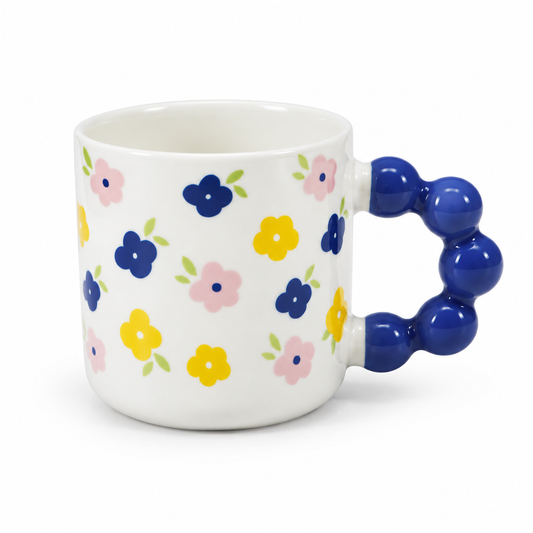 Floral Bubble Handle Ceramic Mug