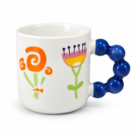 Colourful Floral Bubble Handle Ceramic Mug