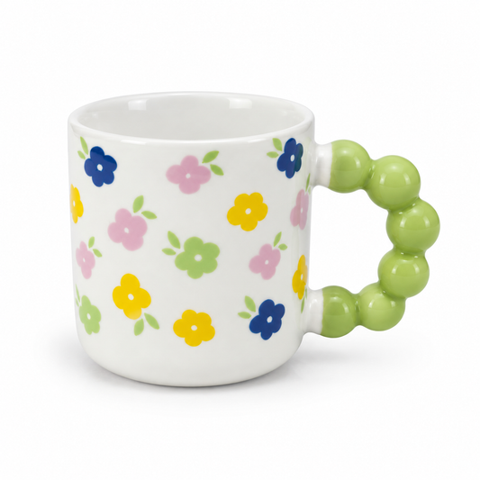 Floral Bubble Handle Ceramic Mug