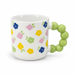 Floral Bubble Handle Ceramic Mug