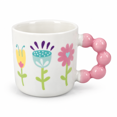 Colourful Floral Bubble Handle Ceramic Mug