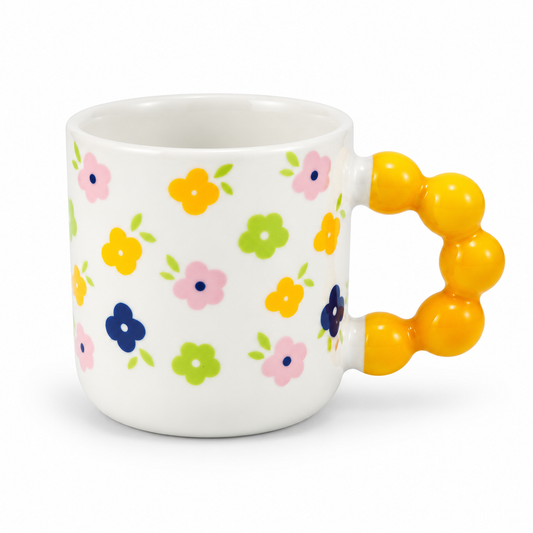 Floral Bubble Handle Ceramic Mug