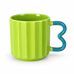 Colourful Ribbed Ceramic Coffee Mug with Creative Handle – Modern Tea & Coffee Cup