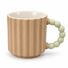 Pastel Ribbed Ceramic Coffee Mug with Beaded Handle – Cute Tea & Coffee Cup