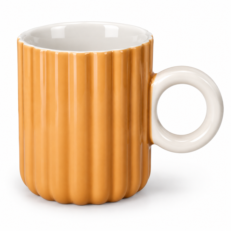 Pastel Ribbed Ceramic Coffee Mug with Round Handle – Colourful Tea & Coffee Cup