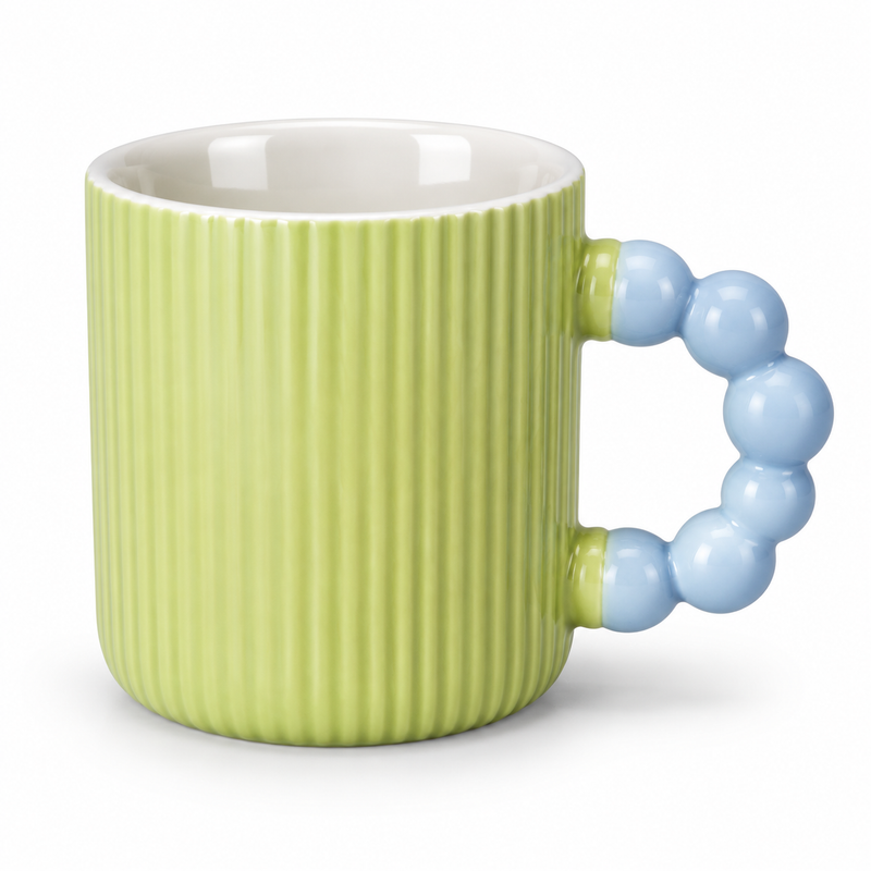 Ribbed Ceramic Coffee Mug with Beaded Handle – Colourful Tea & Coffee Cup