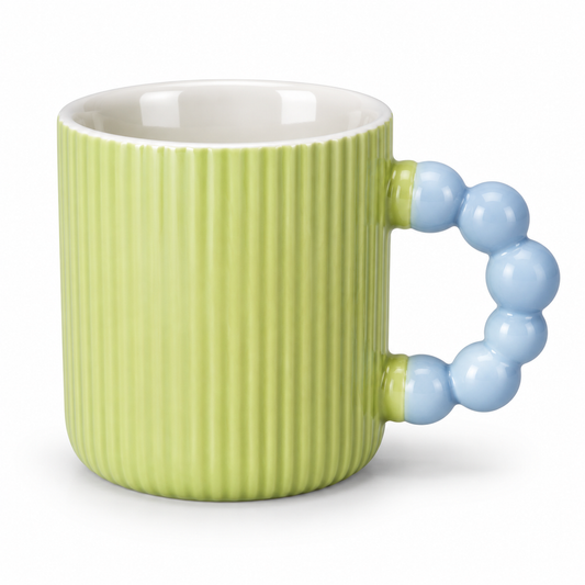 Ribbed Ceramic Coffee Mug with Beaded Handle – Colourful Tea & Coffee Cup