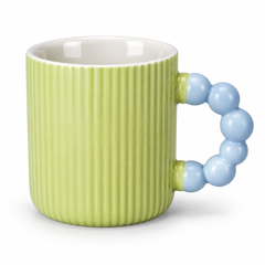 Ribbed Ceramic Coffee Mug with Beaded Handle – Colourful Tea & Coffee Cup