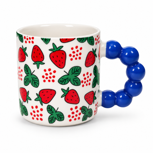 Cute Fruit Print Ceramic Coffee Mug with Beaded Handle – Colourful Tea & Coffee Cup