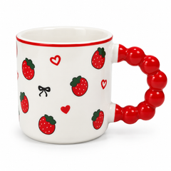 Cute Fruit Print Ceramic Coffee Mug with Red Handle – Tea & Coffee Cup