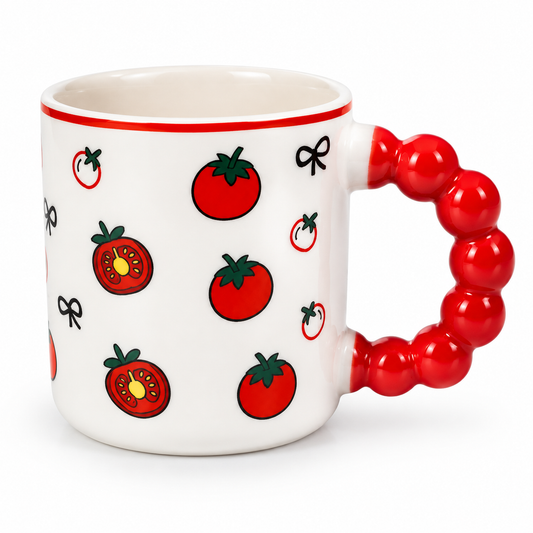 Cute Fruit Print Ceramic Coffee Mug with Red Handle – Tea & Coffee Cup