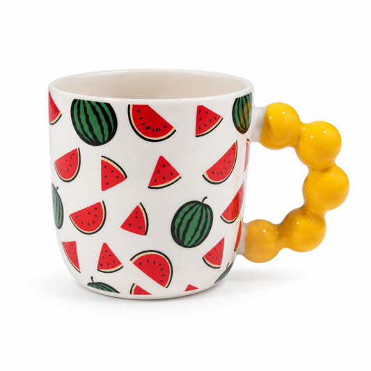 Cute Fruit Print Ceramic Coffee Mug with Beaded Handle – Colourful Tea & Coffee Cup
