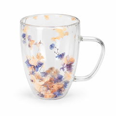 Lavender Floral Glass Mug 450ml | Elegant Transparent Coffee & Tea Cup
