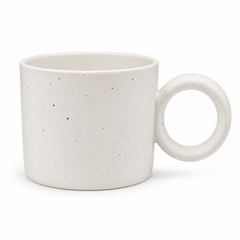 White Ceramic Mug with Round Handle – 450ml Minimalist Speckled Coffee & Tea Mug
