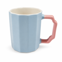 Light Grey Octagon Mug with Pink Handle – Modern Geometric Coffee & Tea Mug