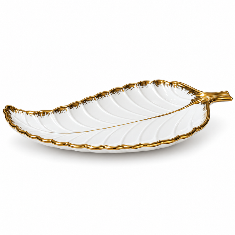 Single Leaf Platter – White & Gold