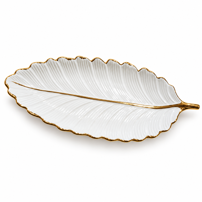 Single Leaf Platter – White & Gold