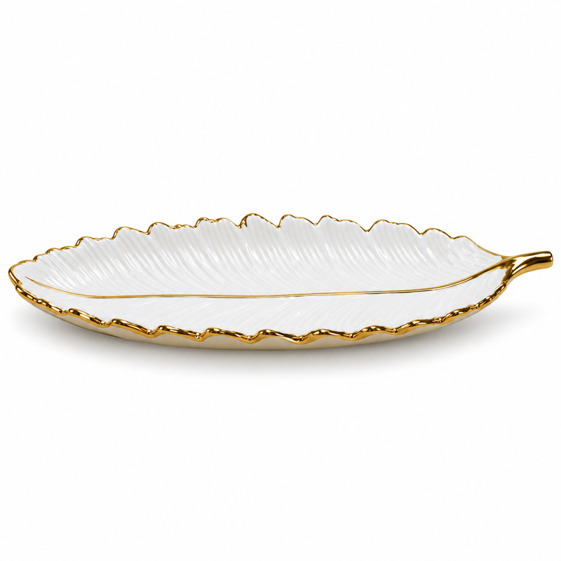 Single Leaf Platter – White & Gold