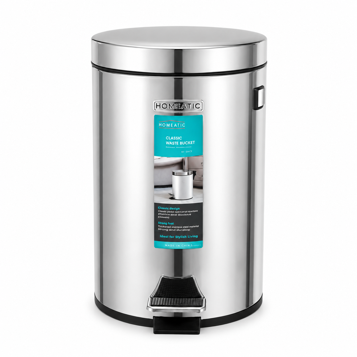 Homeatic Round Stainless Steel Non-Hydraulic Dustbin – 12L