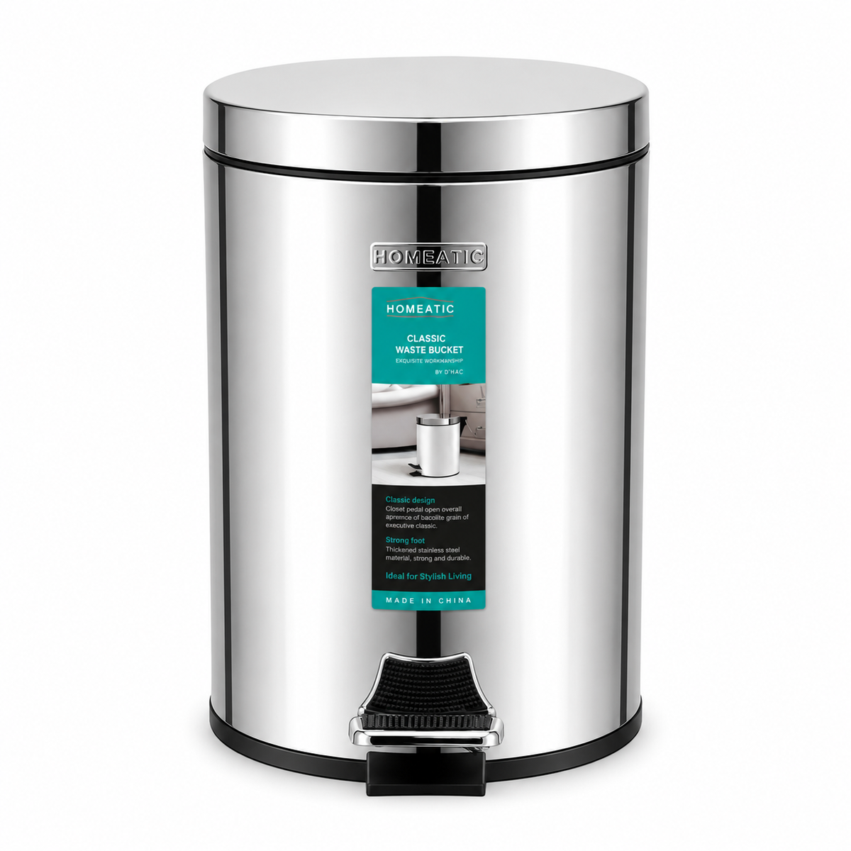 Homeatic Open Dustbin Silver – 5L