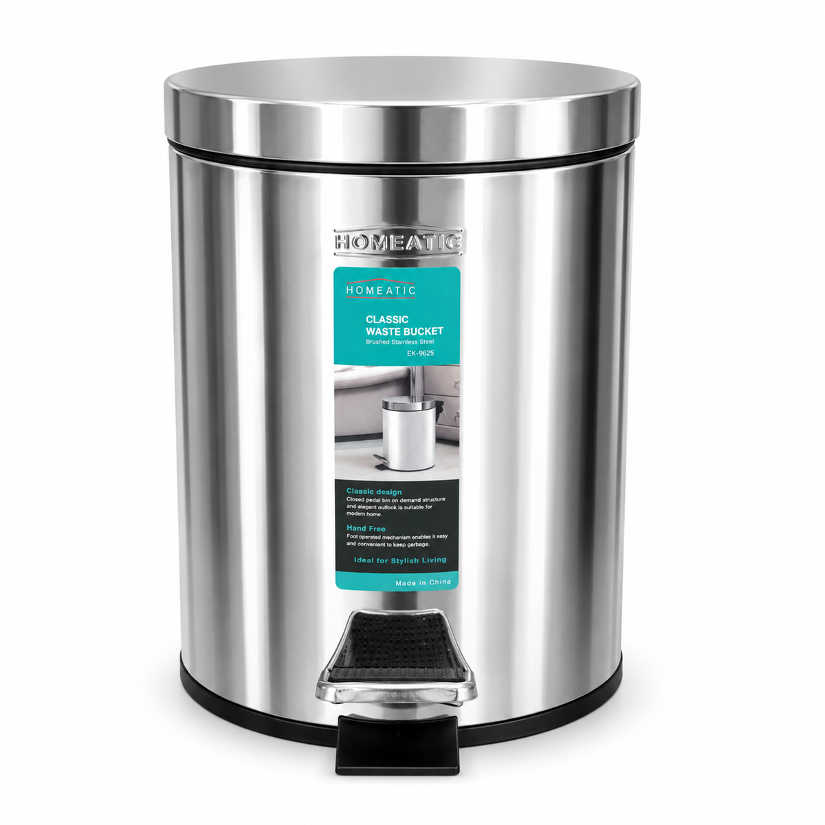 Homeatic Round Stainless Steel Non-Hydraulic Dustbin – 7L