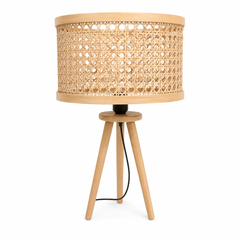 Rattan Texture Table Lamp – Natural Tripod Bedside Lamp