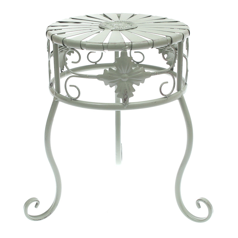 Small Antique Metal Planter Stand – Vintage White Iron Plant Holder for Indoor & Outdoor Décor (9 x 9 x 11.5 Inch) - Habitt