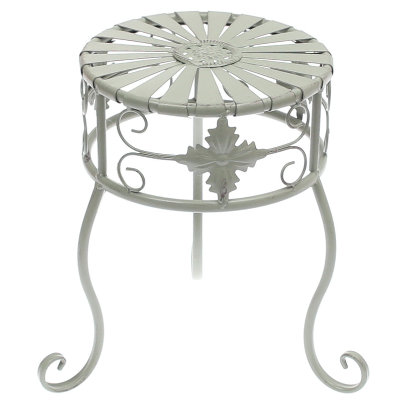 Small Antique Metal Planter Stand – Vintage White Iron Plant Holder for Indoor & Outdoor Décor (9 x 9 x 11.5 Inch) - Habitt