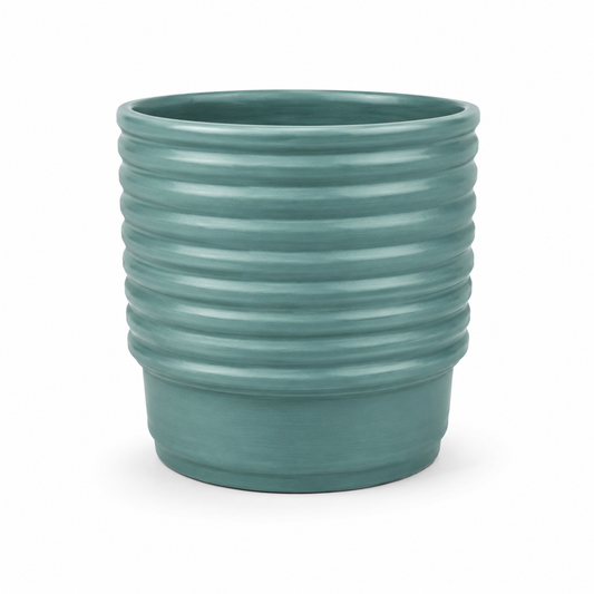 Round Green Planter Large – Ribbed Decorative MERH Plant Pot