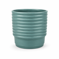 Round Green Planter Medium – Ribbed Decorative MERH Plant Pot