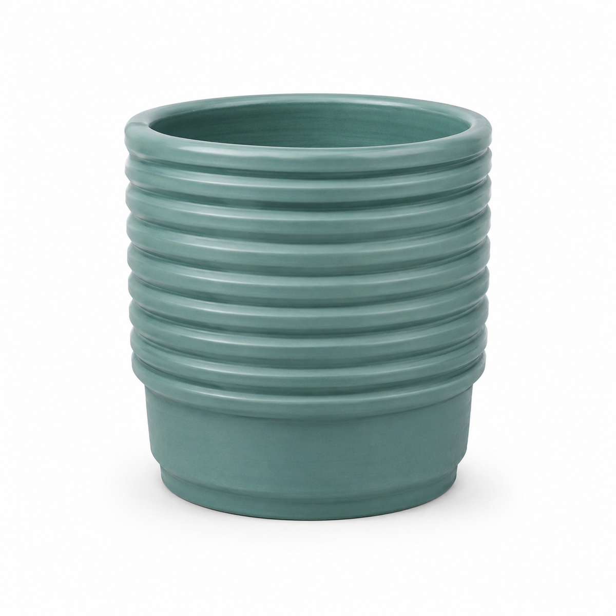 Round Green Planter Medium – Ribbed Decorative MERH Plant Pot