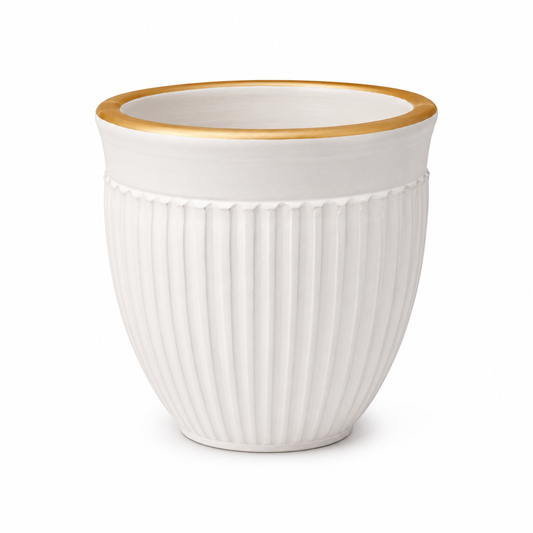 Small White Line Planter with Gold Rim – Decorative MERH Planter