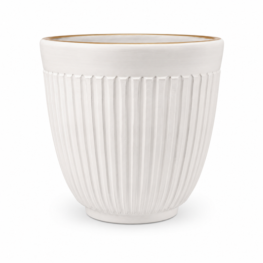 Small White Line Planter with Gold Rim – Decorative MERH Planter