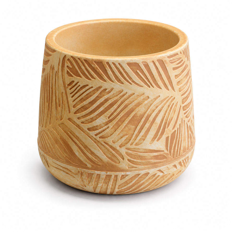 Beige Leaf Pattern Oval Planter – Decorative Large Indoor Plant Pot - Habitt