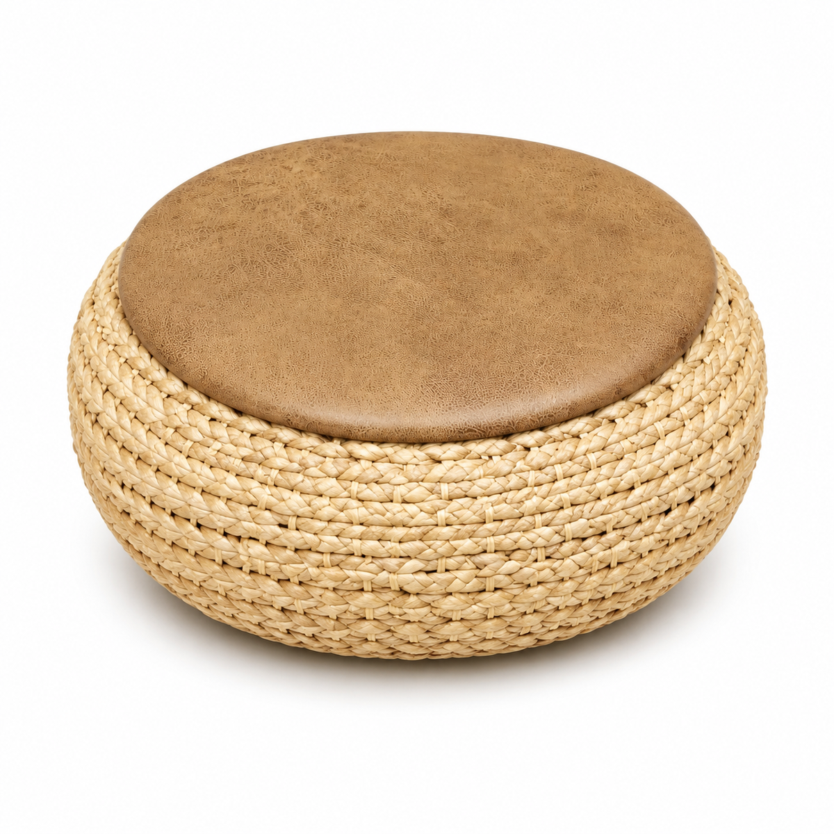 Large Round Brown Woven Stool – Natural Decorative Accent Stool